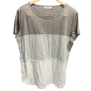 YunJey Round Neck Triple Color Block Stripe T-Shirt Size XL